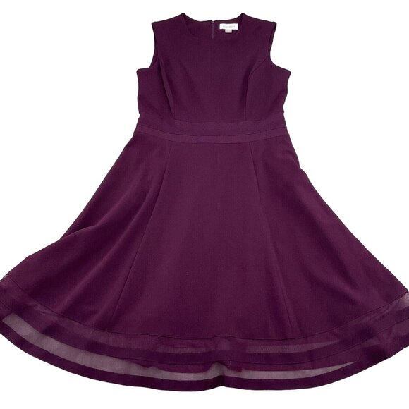 Calvin Klein Dress Women 8 Purple Fit Flare Crepe Mesh Trim Career Classic Party - Picture 1 of 10